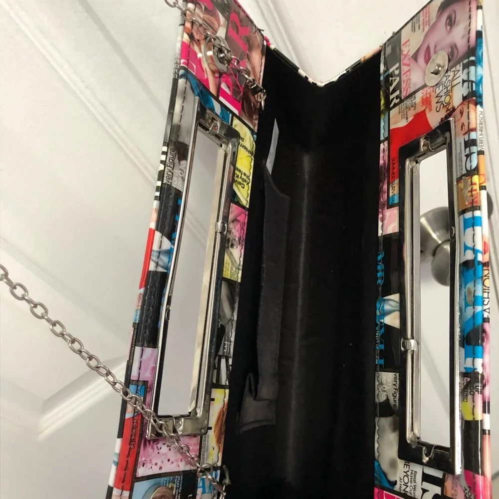 Fashion Magazine Cover Collage Chain Clutch - Multicolor